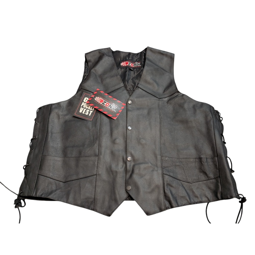 Zony Men's Leather Motorcycle Vest Size 52 NWT‎ Sturgis 2016 Patch